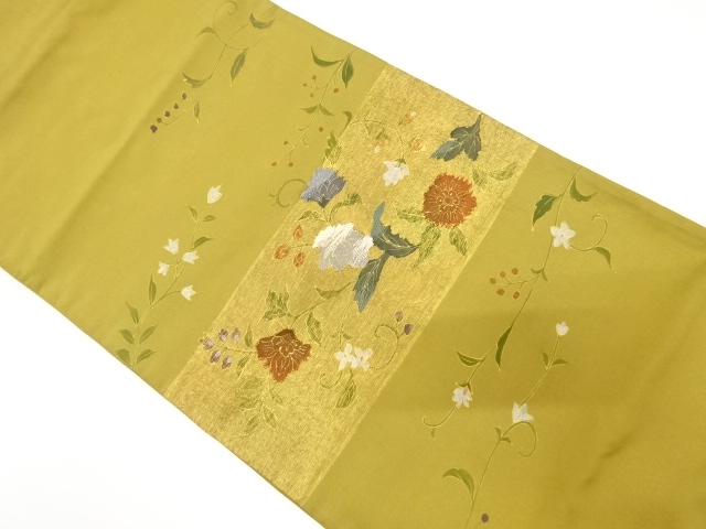 JAPANESE KIMONO / ANTIQUE FUKURO OBI / SILK / WOVEN STRIPE & FLOWERS